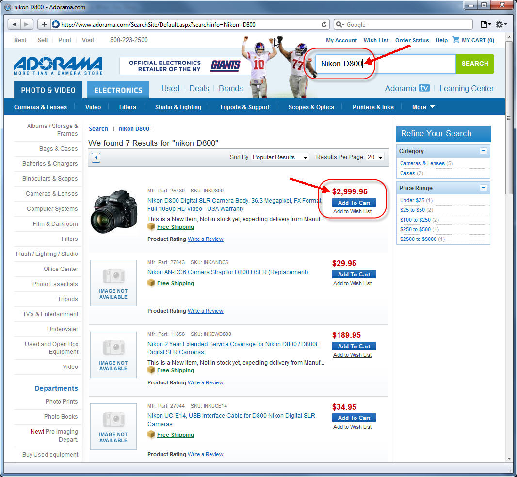 Search for "Nikon D800" (How to order Nikon D800 and get Cash Back)