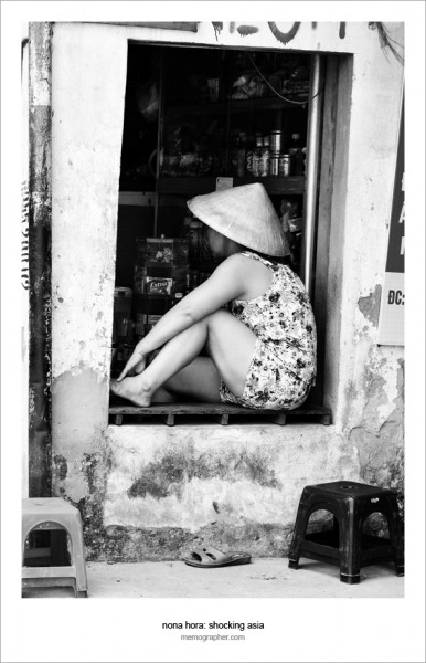In a sidewalk Shop Window. Hanoi Old Quarter, Vietnam