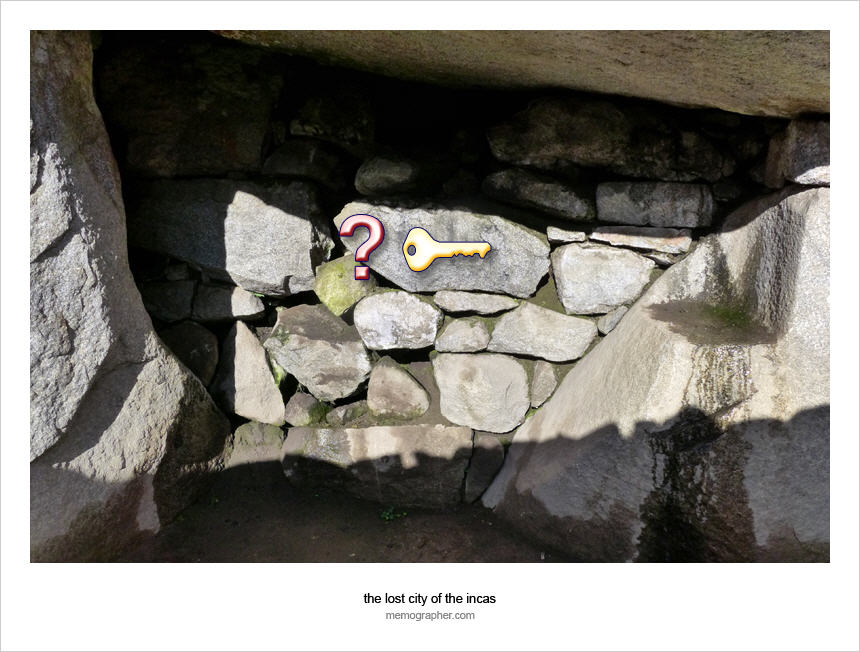 Entrance to the Secret Chamber of Machu Picchu. Click on image to view without markings. 