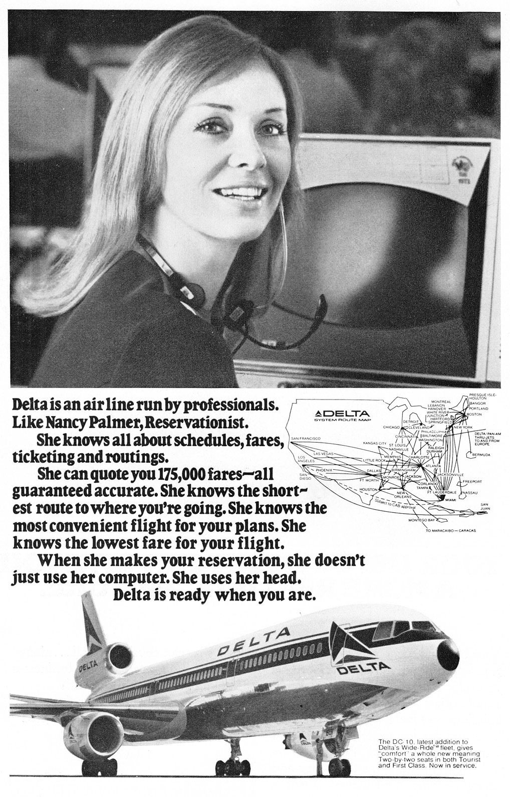 1970 Delta Air Lines Stewardess Kris Conrad Vintage Print Ad 