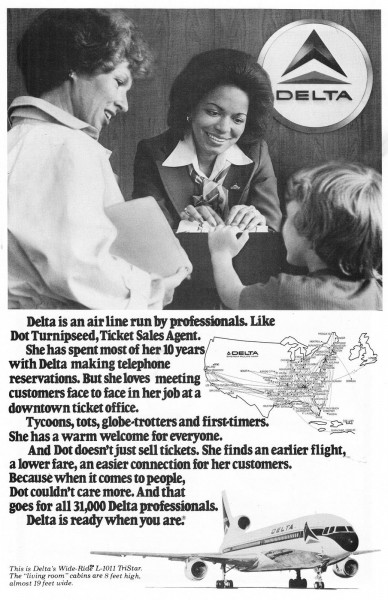 1978 Delta Airlines Dot Turnipseed Print Ad