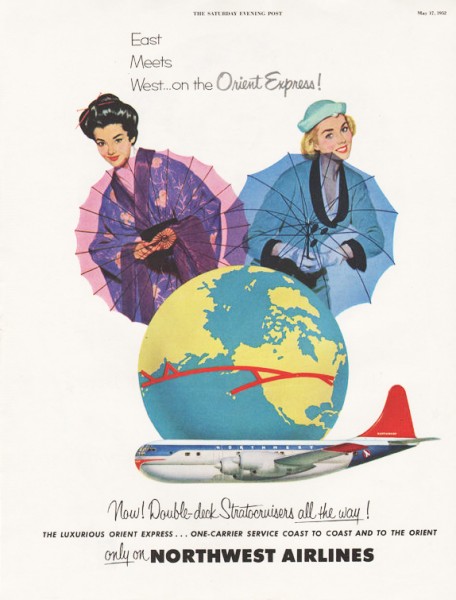 1952 Northwest Airlines Stratocruiser Orient Travel Magazine Ad